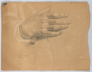 Studie van hand voor "Martha berispt" door Daniel Huntington