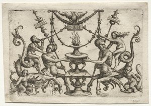 Ornament met sirene en triton door Daniel I Hopfer