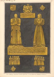 Messingplaat voor Dr. James Goode en zijn vrouw Joan, dochter van Edward Clinton, West Drayton Church door Daniel Lysons