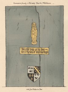 Koperen plaat voor John Skevington uit Hornsey Church door Daniel Lysons