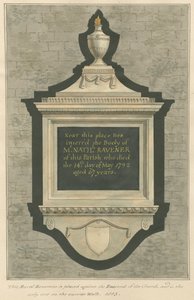 Gedenkteken voor de heer Nathaniel Ravener uit Greenford Church door Daniel Lysons