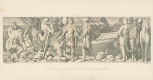 Harold, op het punt om terug te keren naar Engeland, neemt afscheid van Willem, die hem overladen met afscheidsgeschenken door Daniel Maclise