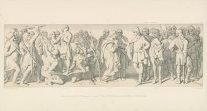 Morcar, gekozen tot graaf van Northumbria, in plaats van Tostig, Harold bemiddelt met de Nuneios van de verkiezing door Daniel Maclise