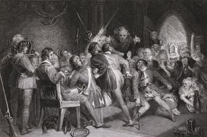De Hal van Glennaquoich - een Hooglands Feest, gegraveerd door P. Lightfoot, uit 