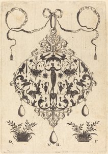 Grote hanger, Flora staand, met een fruitkrans door Daniel Mignot