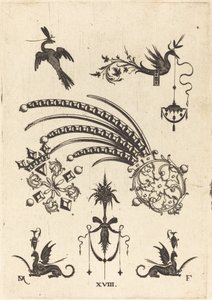Twee Broches met Vogel en Gevleugelde Slang Boven en Griffioenen met Vazen Onder door Daniel Mignot