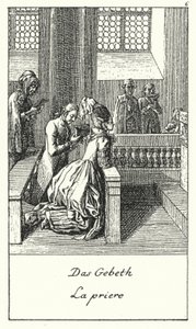 Het gebed (gravure) door Daniel Nikolaus (after) Chodowiecki