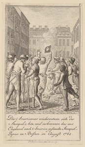 Blad 1 van de reeks bij het essay „De geschiedenis van de revolutie van Noord-Amerika“, van M. C. Sprengel. door Daniel Nikolaus Chodowiecki