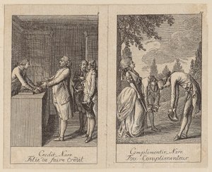 Bladzijde 9 en 10 van het *Centifolium Stultorum*, Dwaasheden door Daniel Nikolaus Chodowiecki