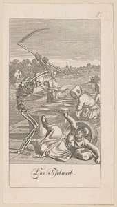 Visverkoopster, blad 5 uit de reeks "De dodendans" door Daniel Nikolaus Chodowiecki