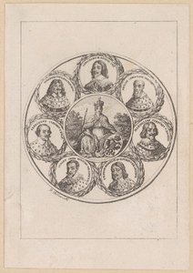 Germania met de portretten van keizer Ferdinand III en zes keurvorsten uit de tijd van de Dertigjarige Oorlog door Daniel Nikolaus Chodowiecki