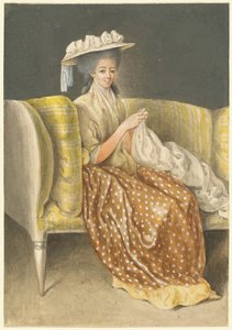 Portret van een dame die naait