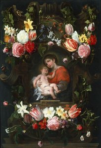 Bloemenslinger met Madonna en Kind