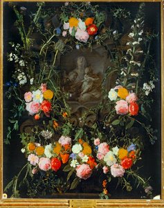Madonna in een bloemenkrans (olieverf op doek)