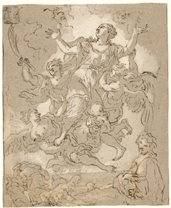St. Rosalia in glorie met stervende en rennende figuren en een mannelijke halflengte eronder door Daniel Seiter