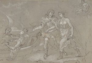 De verkrachting van Helena, verso: Studie van een knielende naakte mannelijke figuur, eind 17e-18e eeuw door Daniel Seiter