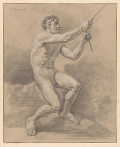 Zittend mannelijk naakt, van opzij gezien (1e prijs 1777)