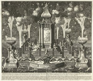 Vuurwerk bij de viering van de Vrede van Utrecht, 1713 door Daniël Stopendaal