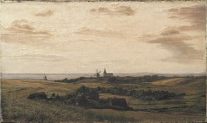 Een uitzicht richting Assens in Funen. In de verte de kust van Sleeswijk