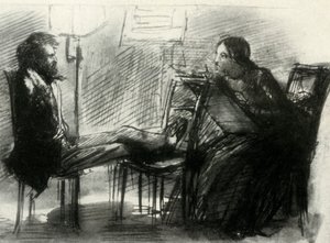 Elizabeth Siddal tekent Rossetti door Dante Gabriel Charles Rossetti