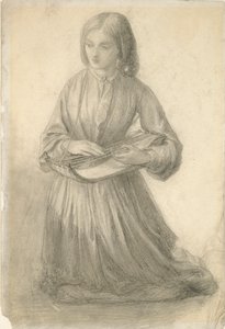 Elizabeth Siddal speelt een snaarinstrument, ca. 1852 door Dante Gabriel Rossetti