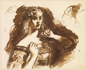 Halve schets van een jonge vrouw door Dante Gabriel Rossetti