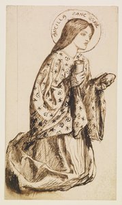 Launcelot bij het heiligdom van de heilige graal - Studie voor De engel van de heilige graal door Dante Gabriel Rossetti