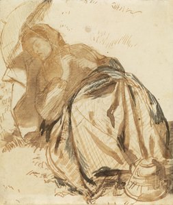 Portret van Elizabeth Siddal, rustend, met een parasol