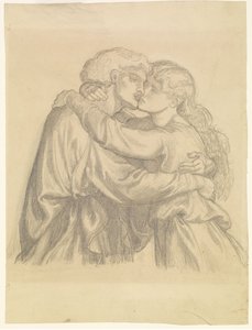 De gezegende Damozel - Studie van twee geliefden die elkaar omhelzen door Dante Gabriel Rossetti
