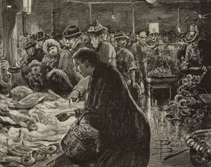 Kerstmarkt in Rome, Italië, gravure naar tekening van Dante Paolocci, uit L