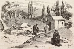 In het noodlottige kamp, Rome Vaincue door Alexandre Parodi, Act V, gravure door Dante Paolocci naar schetsen van Zandomenico, uit L