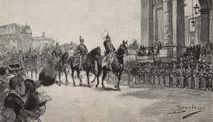 Militaire parade in Macau voor de verjaardag van koning Umberto I, 14 maart door Dante Paolocci