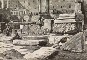 Platforms in het Romeinse Forum, Rome, Italië, gravure naar tekening van Dante Paolocci, uit L