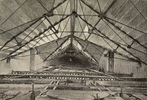 Dak en de metalen vakwerkconstructie die het plafond ondersteunt, nieuwe arm van de Aartsbasiliek van Sint-Jan van Lateranen, Rome, Italië