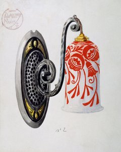 Model van een nummer 2 Art Nouveau wandlamp van Daum Brothers fabriek in Nancy, gouache, Frankrijk, 20e eeuw door Daum Freres
