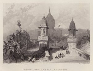 Ghat en Tempel in Gokul door David (after) Roberts