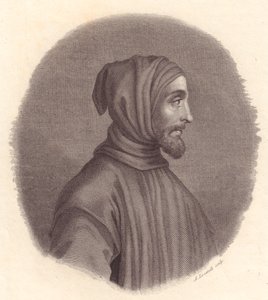 Portret van Italiaanse schilder Cimabue (circa 1240-1302), kopergravure door Locatelli naar portret door Simone Senese door John Ward Dunsmore