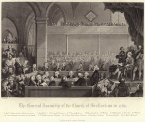 Algemene Vergadering van de Kerk van Schotland zoals in 1783 door David Allan
