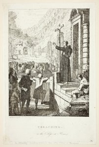 Prediking in het college in Rome door David Allan