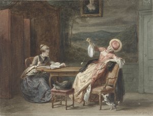 Twee Jonge Vrouwen aan een Tafel
