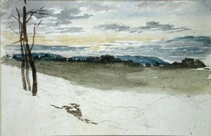 Boslandschap bij zonsondergang door David Cox