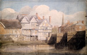 Oude huizen en Wye-brug, Hereford, 1820 door David Cox