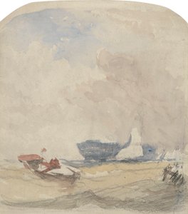 Zee Studie met Vrachtschip, Zeilboot en Roeiboot door David Cox