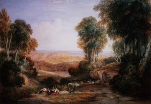 De Samenvloeiing van de Rivier Severn en de Rivier Wye met Chepstow Castle in de Verte door David Cox