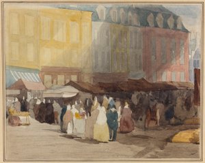 Een Franse marktscène, mogelijk Boulogne door David Cox the elder