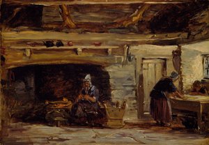 Cottage Interieur, Trossavon bij Bettws-y-Coed, 1844-1847 door David Cox the elder
