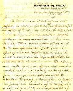 Brief van David D. Porter, U. S. S. Cricket, 2 mijl onder Montgomery, Louisiana, aan [Seth Ledyard] Phelps, commandant U. S. S. Eastport, 2 mijl onder Montgomery, Louisiana, 25 april 1864 door David D. Porter