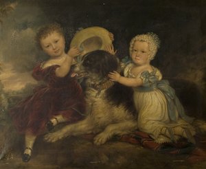 Arthur en Frances Hood, de kinderen van Sir Arthur Gregory van Styvechale Hall, en Nelson, 1838 door David Gee