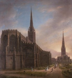 St. Michaels en Heilige Drie-eenheid Kerken, vanuit het noordoosten, Coventry, 1849 door David Gee