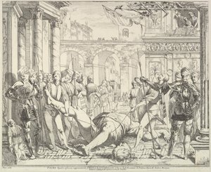 Het martelaarschap van Sint-Christoffel, uit Het verhaal van de heiligen Jacobus en Christoffel, 1776 door David Giovanni